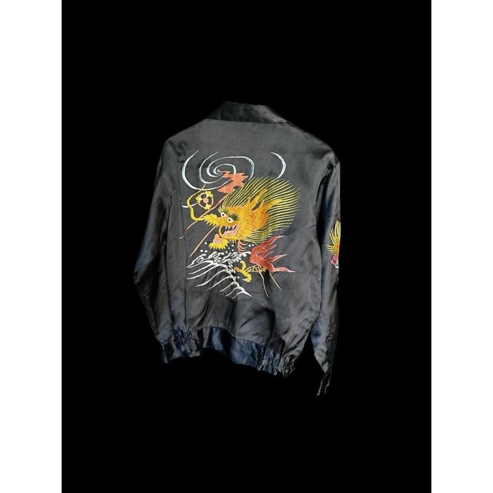 Vintage‎ 60's Japanese Dragon Embroidery Sukajan Shirt Zip Sz Medium